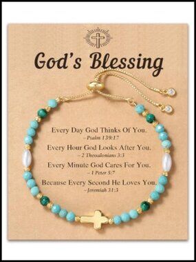 God's Blessing Cross Bracelet for Women 14K Gold Plated Natural Stones Faith